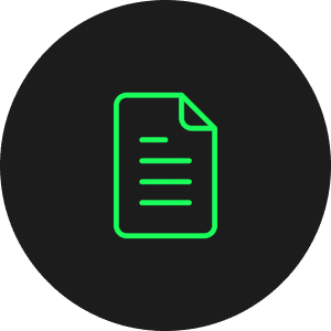 Neon green document icon on dark circle