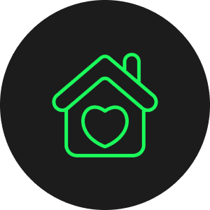 Neon green house icon with heart
