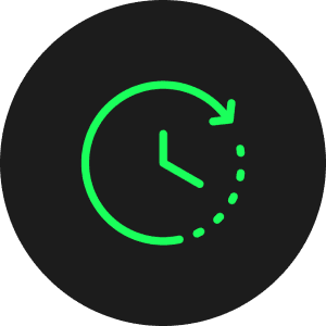 Green clock with circular arrow and dots