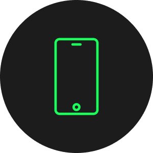 Neon green smartphone icon on dark circle