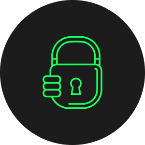 Neon green padlock icon on dark background
