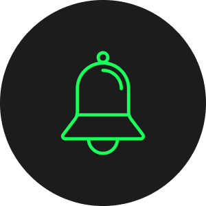 Green bell notification icon on dark circle