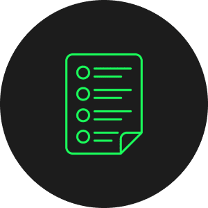 Neon green checklist icon on dark background