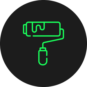 Neon green paint roller icon on black