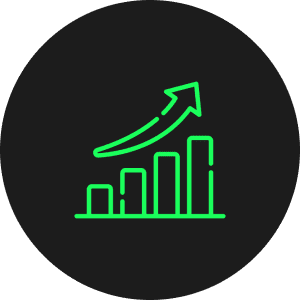Green rising bar chart with upward arrow