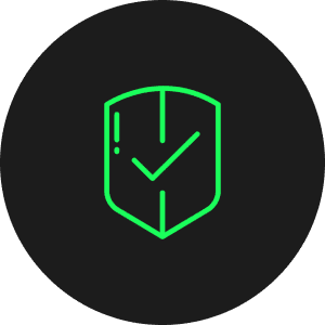 Neon green shield with checkmark