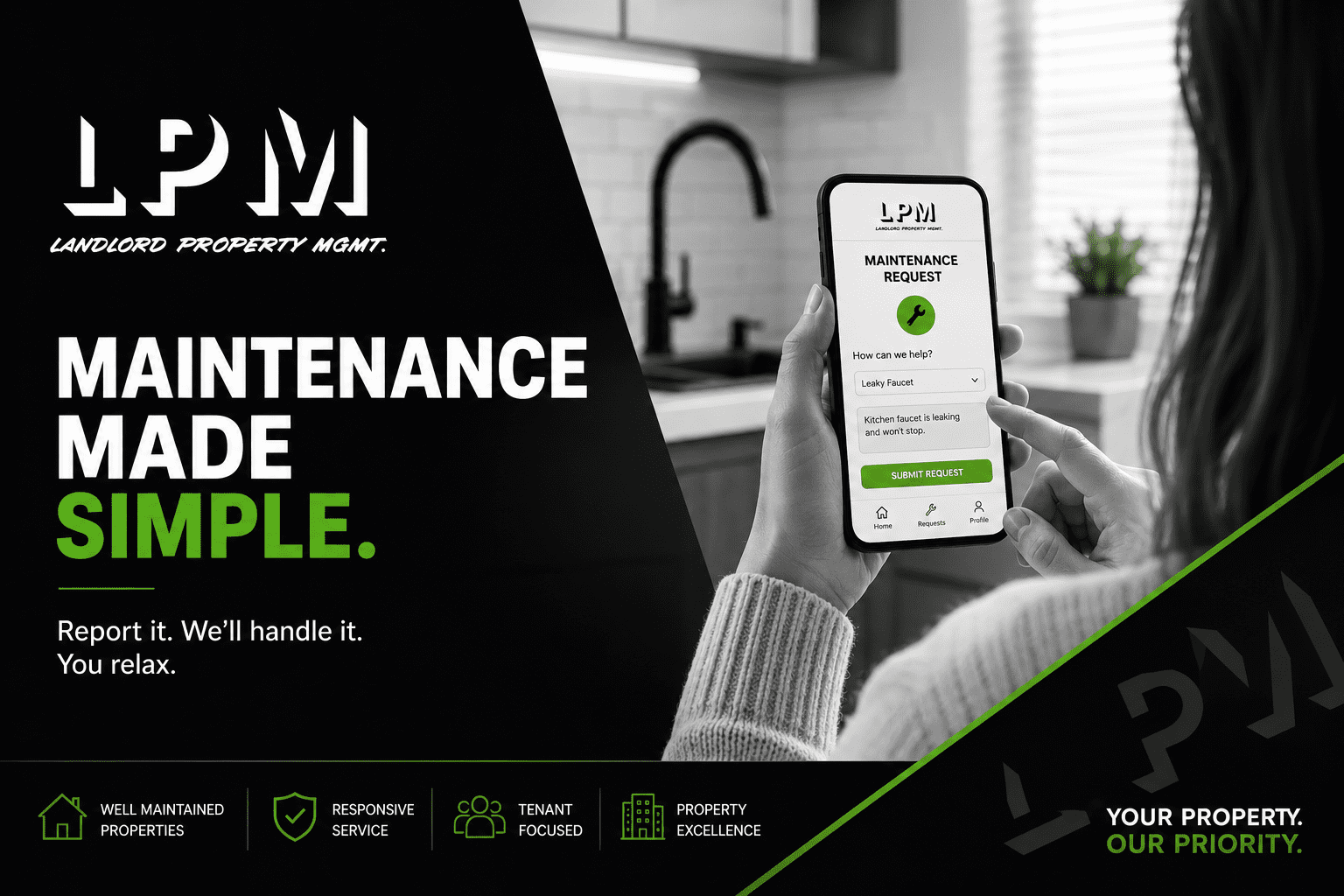 Person using LPM maintenance app on smartphone