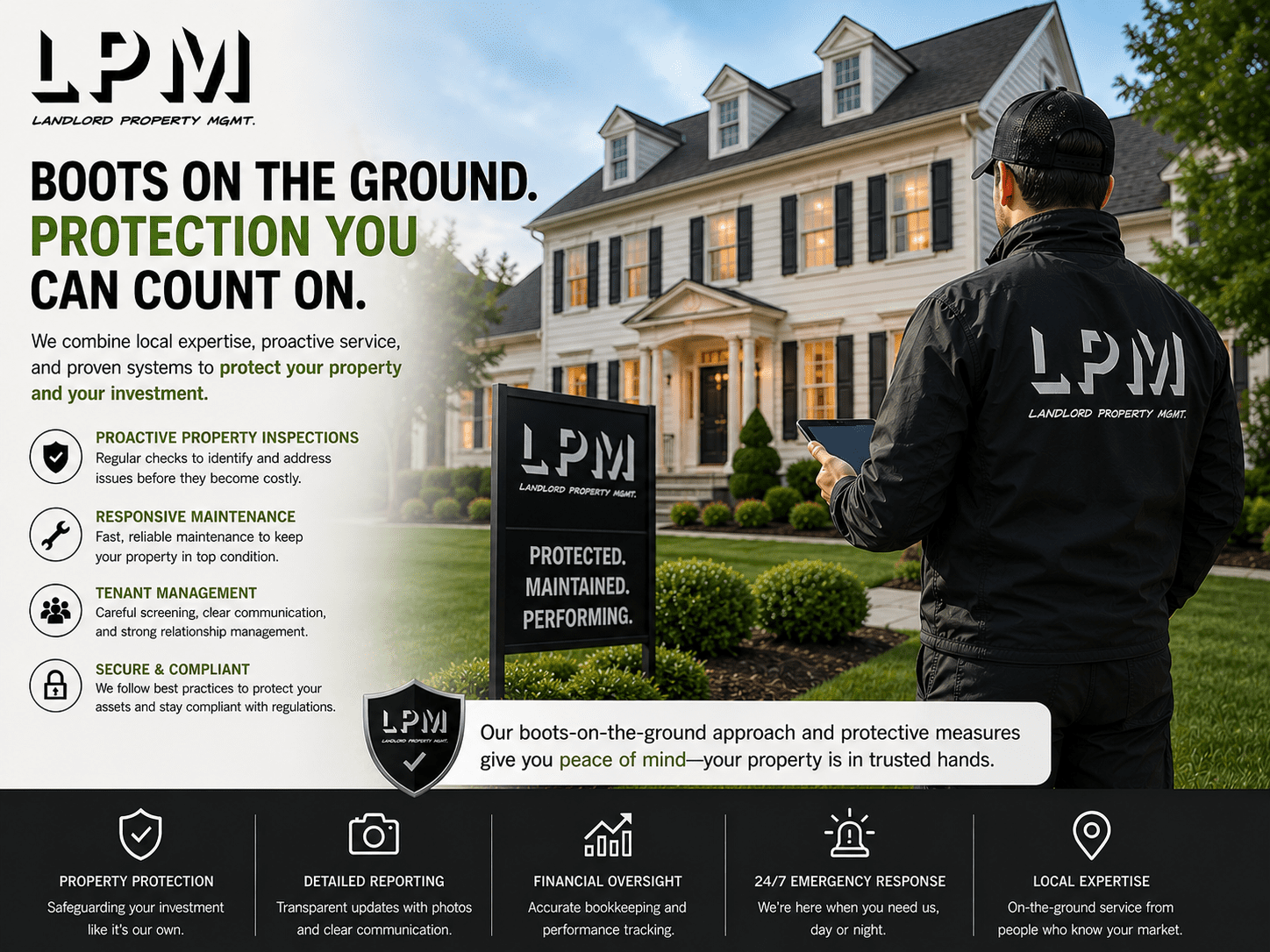 LPM property manager inspecting suburban house