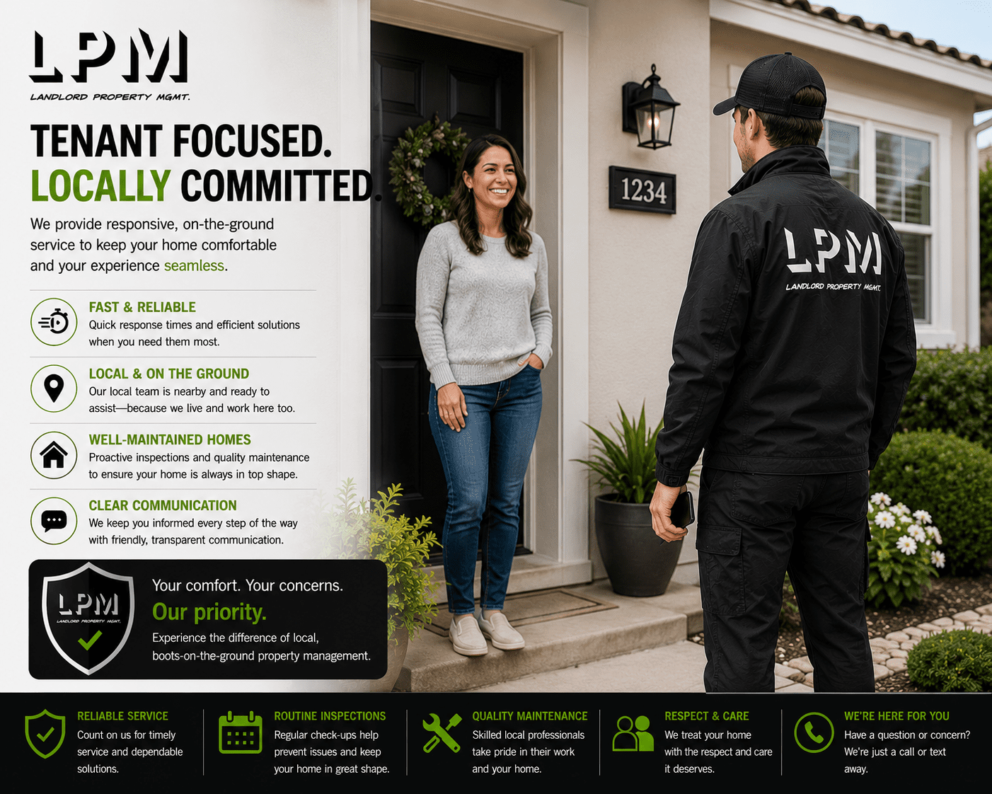 LPM property manager greeting tenant at front door