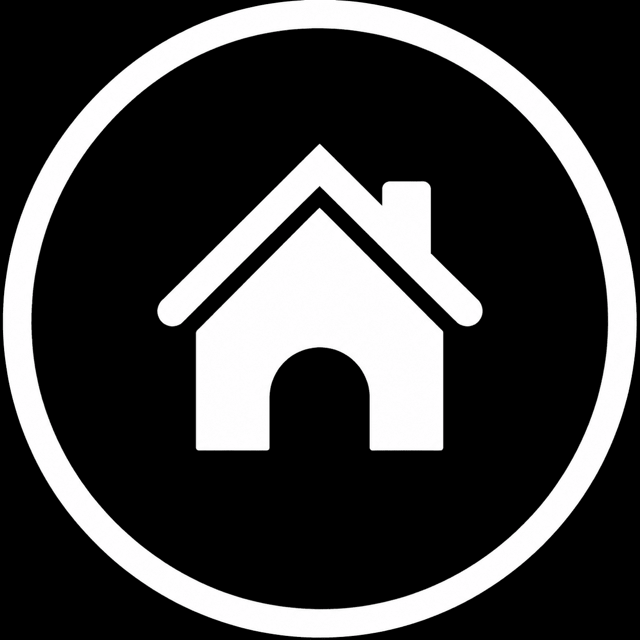 Home icon inside black circle with white ring